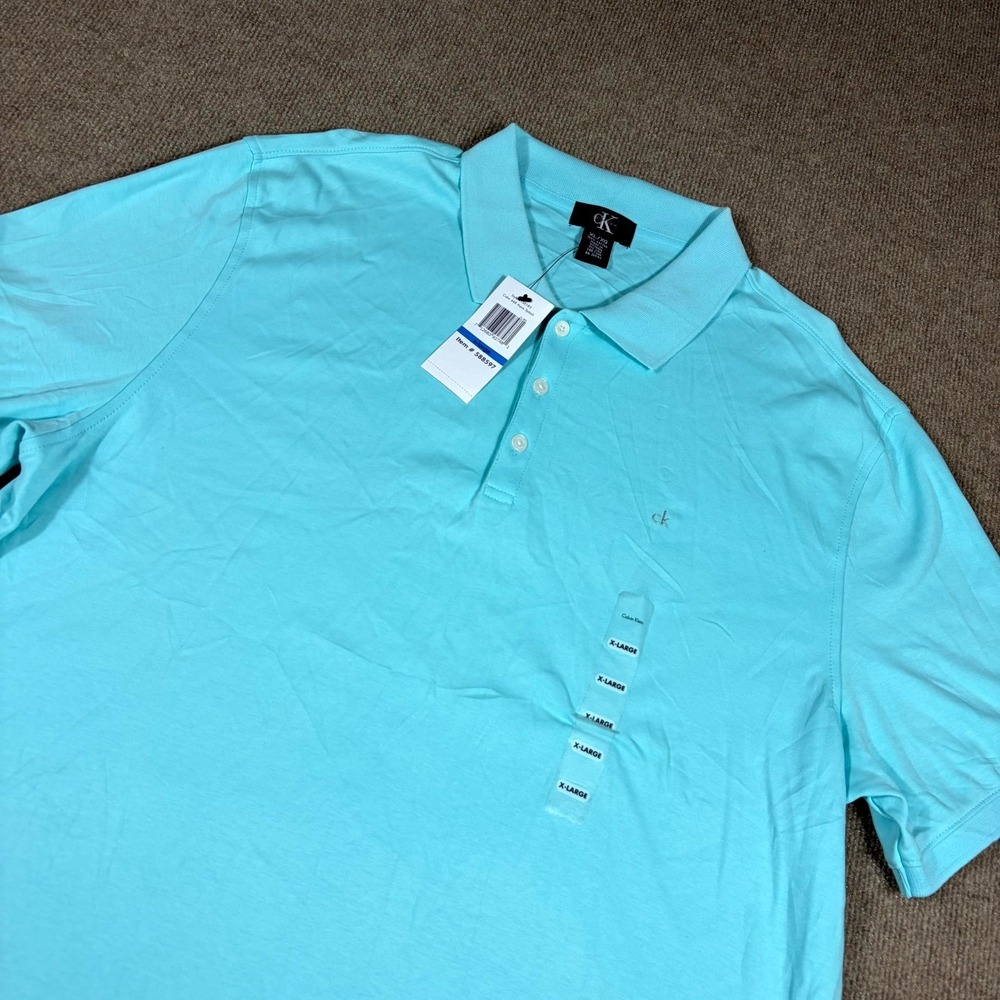 Calvin Klein Polo Shirt Mens XL Aqua Cotton Short Sleeve Performance Tennis Tail